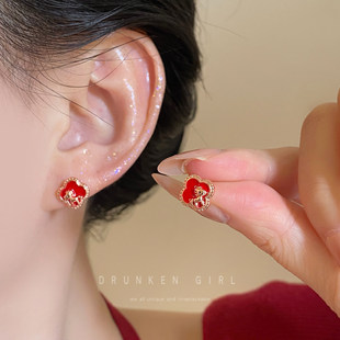 瑞马呈祥 四叶花生肖小马耳钉女2026新款漂亮独特耳环巨好看耳饰