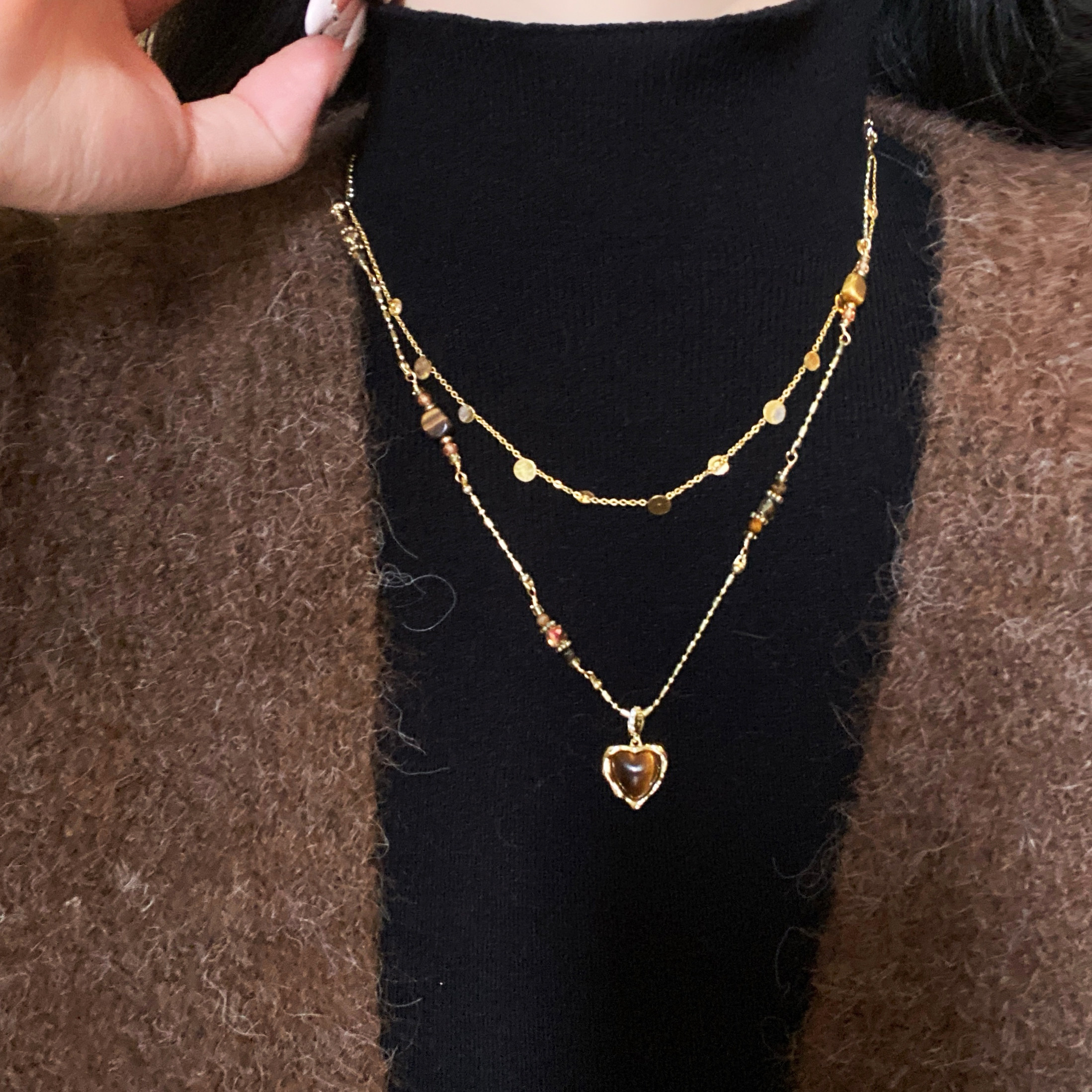 美拉德爱心虎眼石项链女轻奢小众