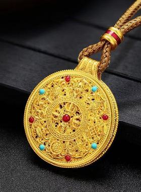 S925银镀金八宝罗盘吊坠
