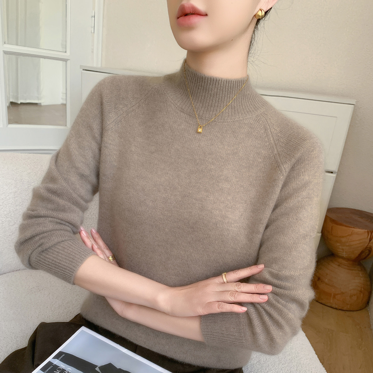 加厚半高领山羊绒衫女2025秋冬新款软糯保暖宽松显瘦针织内搭毛衣,女装/女士精品,羊绒衫,淘宝优惠券,粉丝福利购,淘宝优惠卷