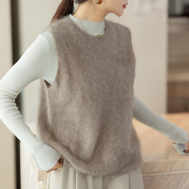 康赛妮100%羊绒拉绒圆领马甲女2025秋冬叠穿内搭无袖针织毛衣坎肩,女装/女士精品,羊绒衫,淘宝优惠券,粉丝福利购,淘宝优惠卷