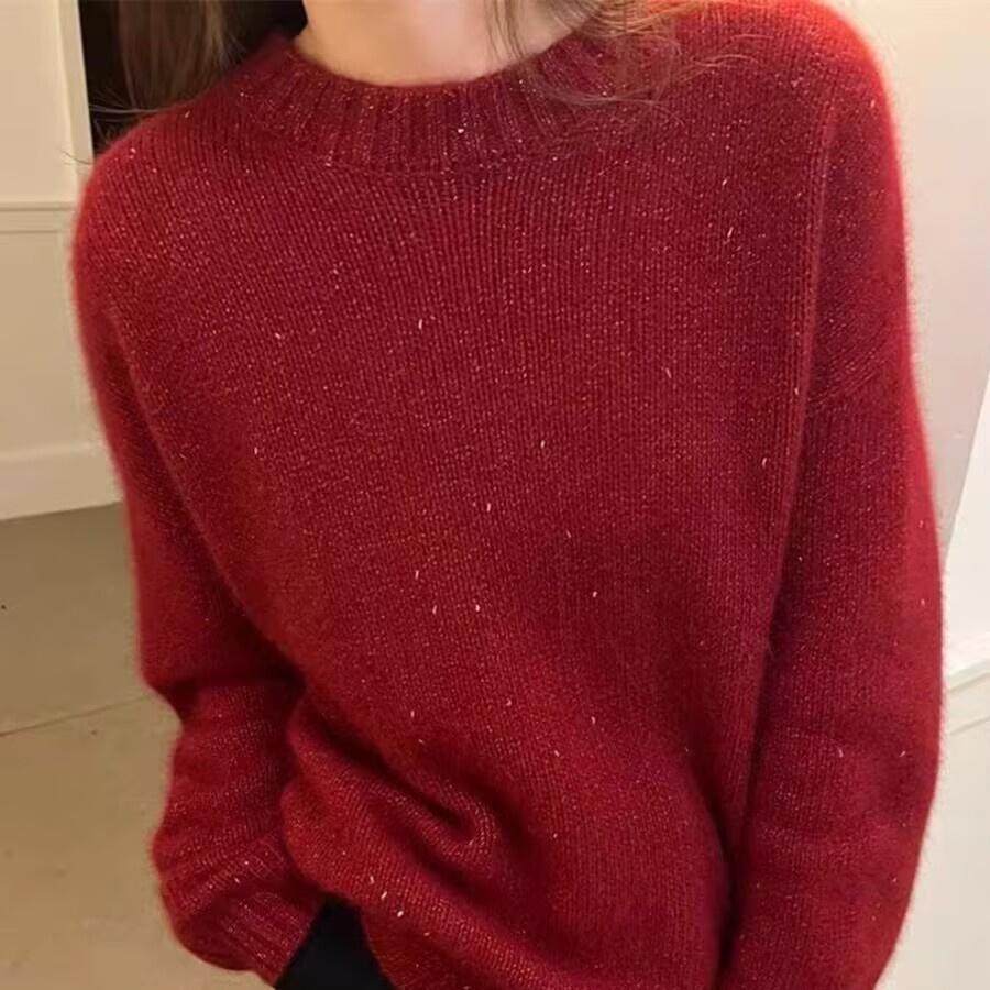 本命年红色亮丝山羊绒衫女慵懒宽松显瘦加厚高级感毛衣针织打底衫,女装/女士精品,羊绒衫,淘宝优惠券,粉丝福利购,淘宝优惠卷