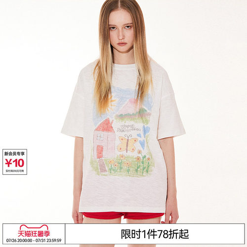 陈奕恒 EMPTY REFERENCE 童趣插画印花竹节棉薄款清凉透气短袖T恤