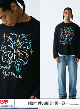 EMPTY REFERENCE缤纷花朵彩色提花圆点手绘印花宽松打底长袖T恤