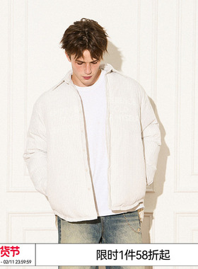 特惠7折 EMPTY REFERENCE美式复古白色条纹羽绒棉服外套