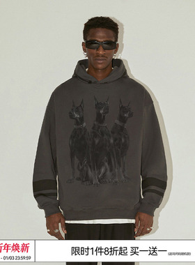 【王鹤棣同款】 EMPTY REFERENCE杜宾犬美式连帽卫衣复古休闲