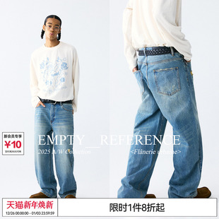 牛仔裤 姚冠宇 宽松廓形复古水洗猫须破洞休闲裤 REFERENCE EMPTY