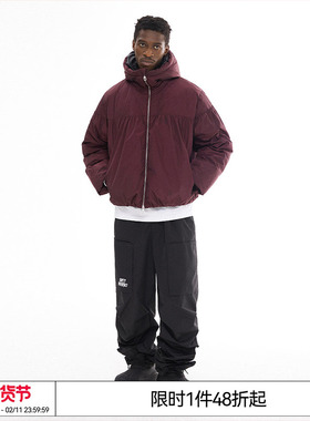 特惠6折起 EMPTY REFERENCE红色褶皱防风保暖连帽白鸭绒羽绒服