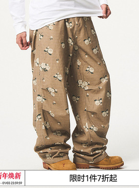 特惠8折 EMPTY REFERENCE 咖色碎花休闲长裤宽松百搭工装裤