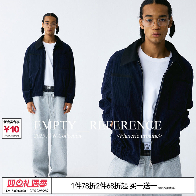 EMPTY REFERENCE灯芯绒拼接错位口袋复古宽松休闲重磅夹克外套