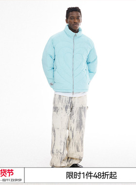 特惠6折起 EMPTY REFERENCE爱心绗线设计蓝色立领白鸭绒羽绒服