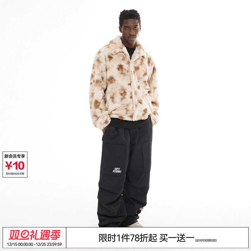 EMPTY REFERENCE扎染厚实保暖短款仿皮草夹克外套