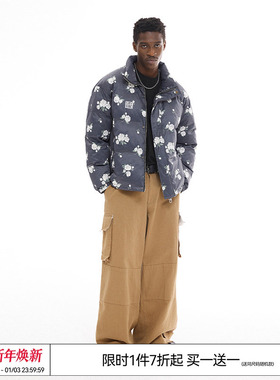 特惠7折 EMPTY REFERENCE碎花休闲保暖外套立领白鸭绒羽绒服