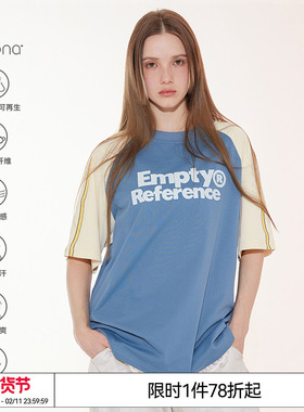 EMPTY REFERENCE复古慵懒蓝色印花宽松插肩袖索罗娜凉感短袖T恤
