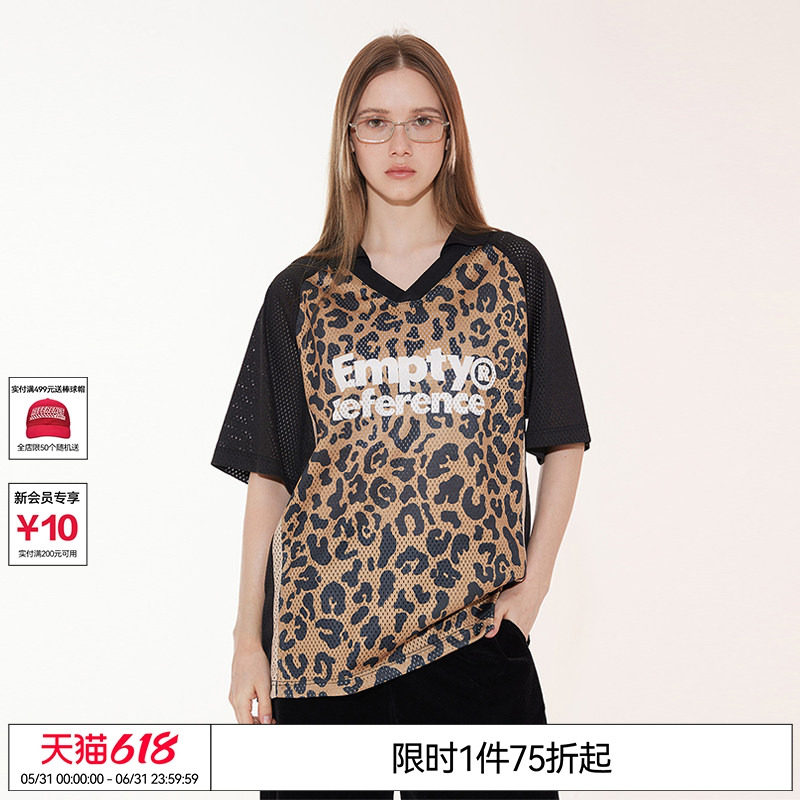 丁耀丞EMPTYREFERENCE豹纹印花运动网眼拼接设计宽松翻领短袖POLO