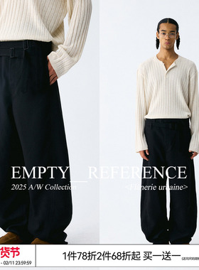 EMPTY REFERENCE黑色垂坠感弯刀廓形双腰带金属扣宽松休闲长裤