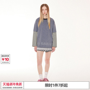 打底衫 特惠8折 原创拼色假两件条纹长袖 REFERENCE T恤 EMPTY