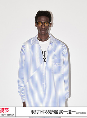邓为 梁雪峰 EMPTY REFERENCE条纹拼接衬衣 复古小众设计长袖衬衫
