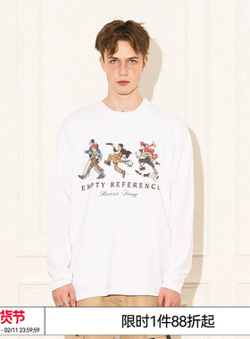 EMPTY REFERENCE美式复古浪漫宽松奔跑手绘人群印花秋款长袖T恤