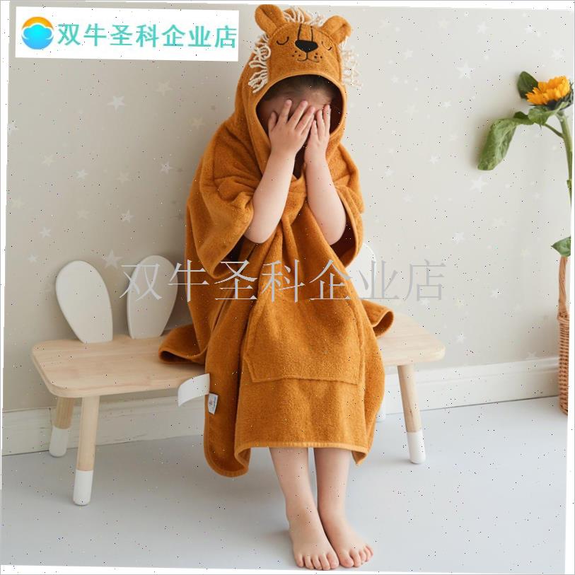 连帽小狮子宝宝浴k袍100%全棉毛巾料儿童女童洗澡浴衣带帽浴巾斗.