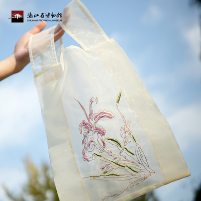 【浙江省博物馆】黄宾虹花卉朱萱网纱袋手提袋古典美学文创小物