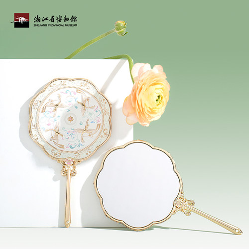 【浙江省博物馆】飞禽花枝纹八出菱花镜文创玲珑鹤舞手持镜古风