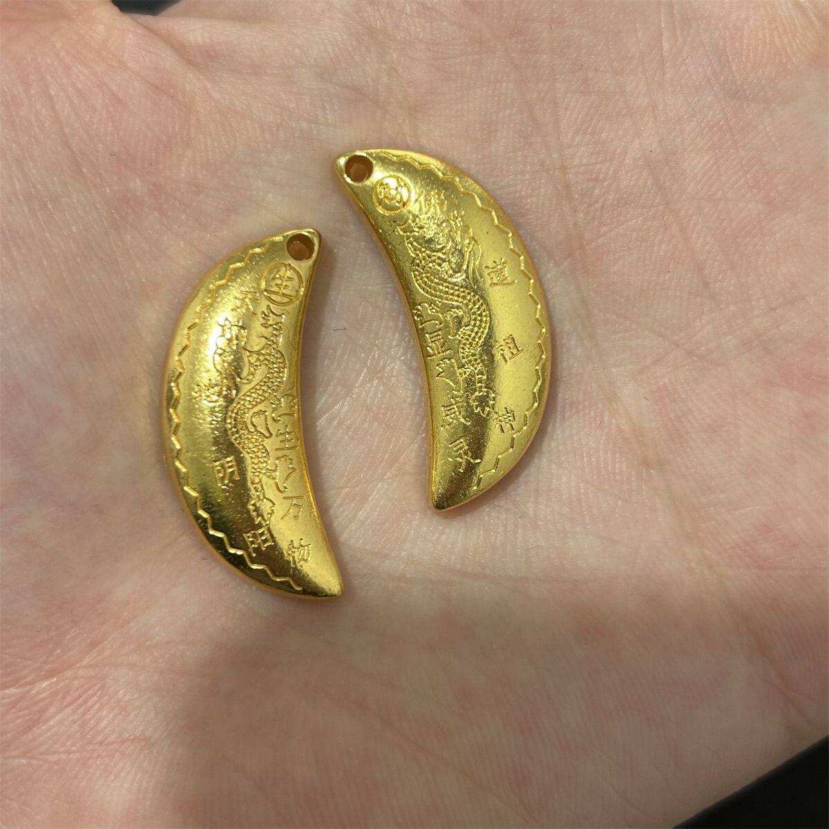 黄金色百搭圣杯茭杯阴阳圣卦月牙雕刻双龙摆件潮汕光面用品一对