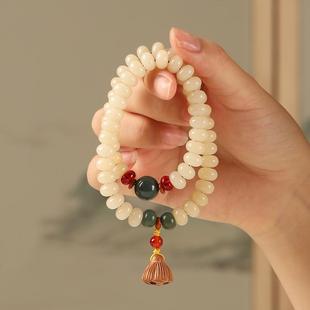 白玉菩提根手串女款 佛珠念珠双圈算盘珠莲蓬手链男文玩盘玩手串