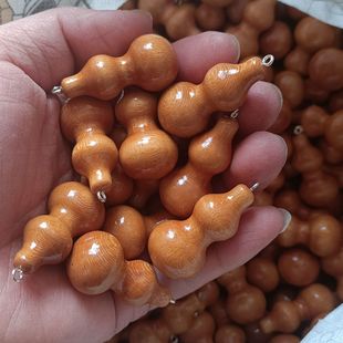 有孔葫芦珠帘挂件diy配饰木雕随身把件散装桃木小葫芦配件散珠