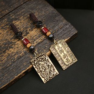 黄铜天师纳福钟馗汽车钥匙扣挂件男女包吊坠复古做旧工艺品新中式