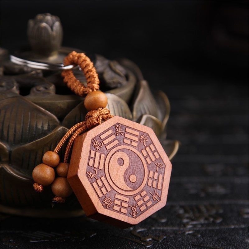 桃木八卦汽车钥匙扣挂件