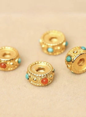 高品尼泊尔保色镶嵌隔珠配珠飞碟隔片diy配件手串饰品