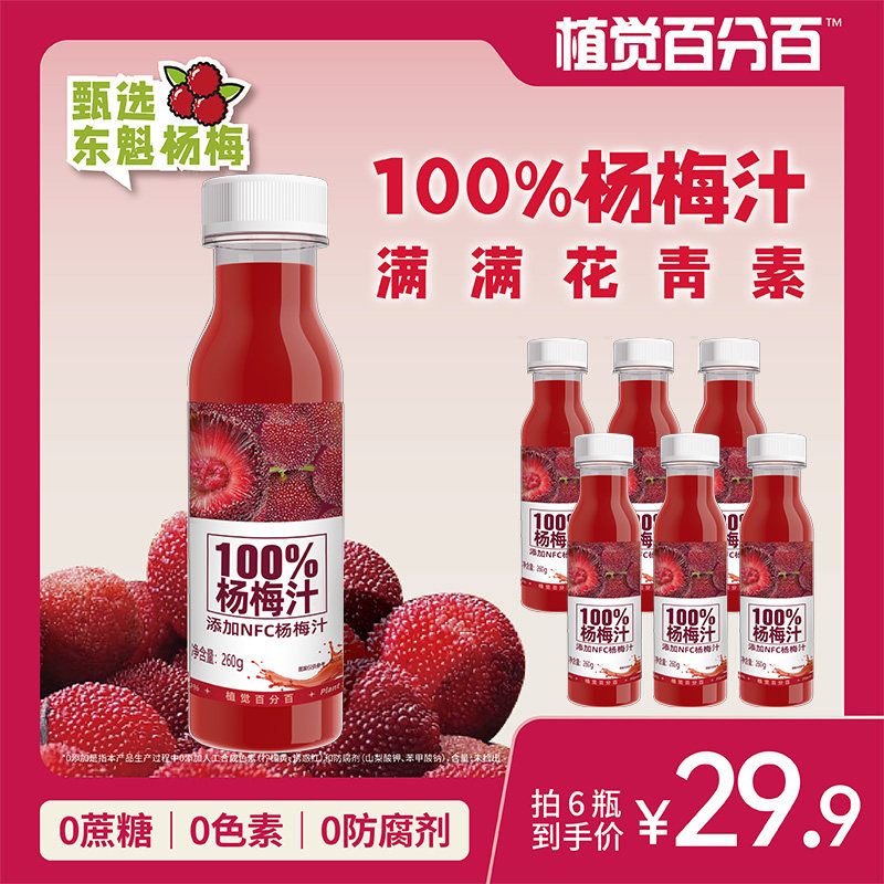冰杨梅汁植觉百分百东魁仙居冰野杨梅汁夏季清爽解腻天然果肉