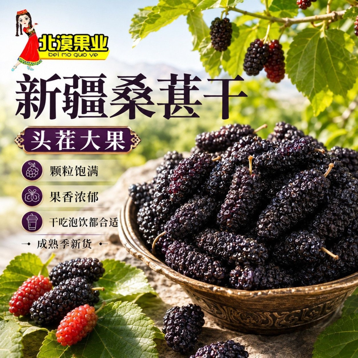 北漠果业桑葚干新疆特产吐鲁番果黑果干免洗即食泡水桑葚泡茶