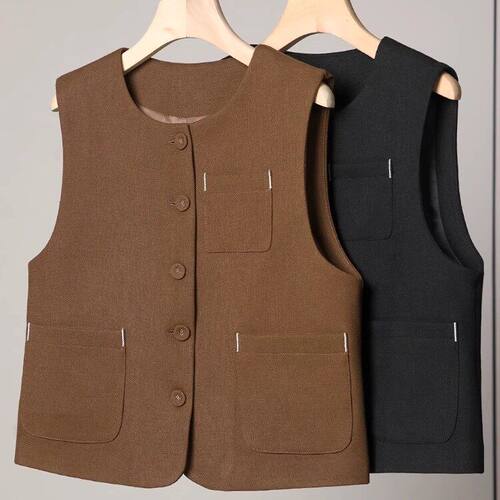 圆领单排扣短款西装马甲外套女2025秋季新款洋气设计感小众马夹