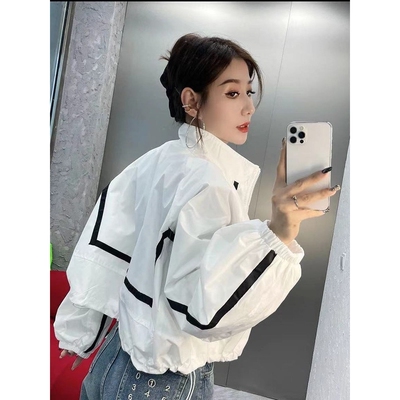 2025夏季韩版撞色薄款防晒衣女外穿新款防晒服短外套休闲运动上衣