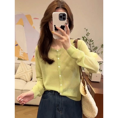 韩系早秋穿搭巨好看长袖针织开衫女2025新款秋季薄款毛衣外套上衣