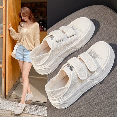 渔夫鞋女2026新款女鞋百搭鞋子爆款夏季透气网面厚底魔术贴帆布鞋