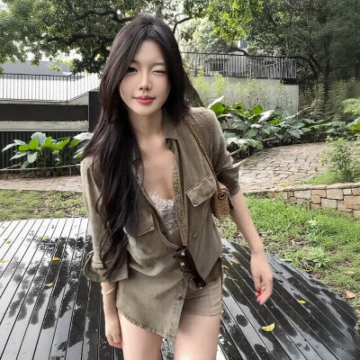 美式复古工装长袖衬衫女装夏季老钱风气质薄款防晒衬衣开衫上衣