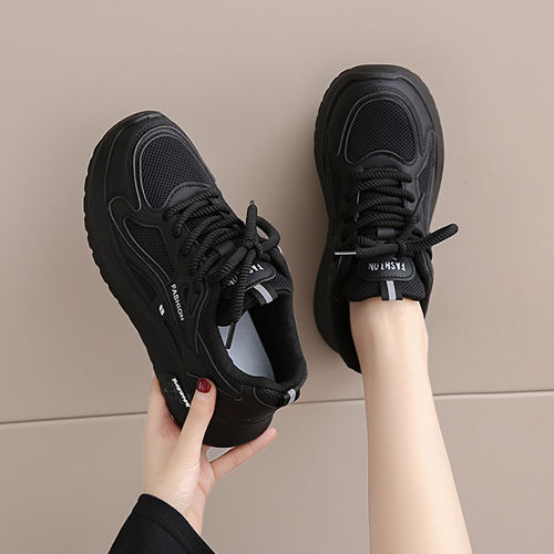 黑色运动鞋女2026春夏新款网面工作百搭休闲鞋轻便软底防滑老爹鞋