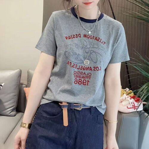 圆领短袖T恤衫女2026新款夏季韩版时尚休闲字母印花洋气百搭上衣