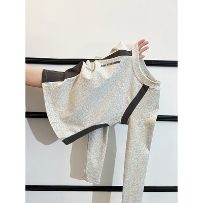 美式花灰色撞色插肩长袖T恤2026早春季新款巨好看的运动风上衣女