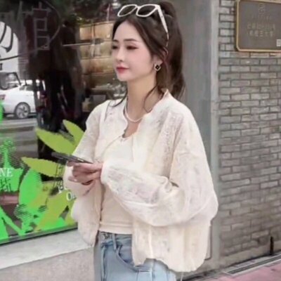 2025春夏短款蕾丝外套小个子女装设计感 防晒衣米白色通勤风洋气