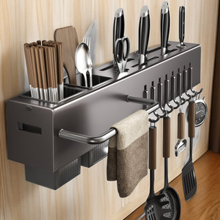 不锈钢刀架挂架厨房置物架台面菜板放置架锅盖砧板刀具一体收纳架