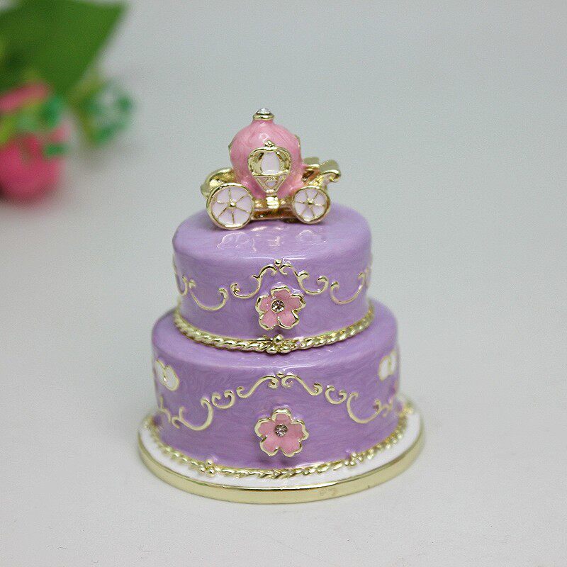 结婚礼物珐琅彩合金首饰盒婚庆回赠小礼品双层蛋糕装饰盒生日礼品