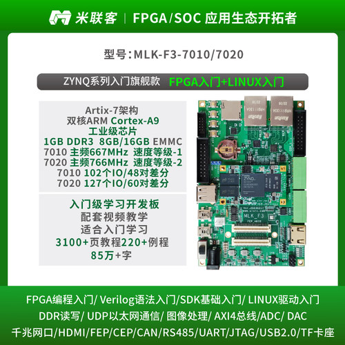 米联客MLK-F3-7010 7020 XILINX FPGA开发板ARM ZYNQ7000 7015