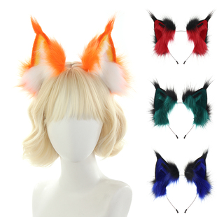 仿真猫咪兽耳发箍 毛绒猞猁耳朵cosplay 二次元山猫耳朵漫展头饰