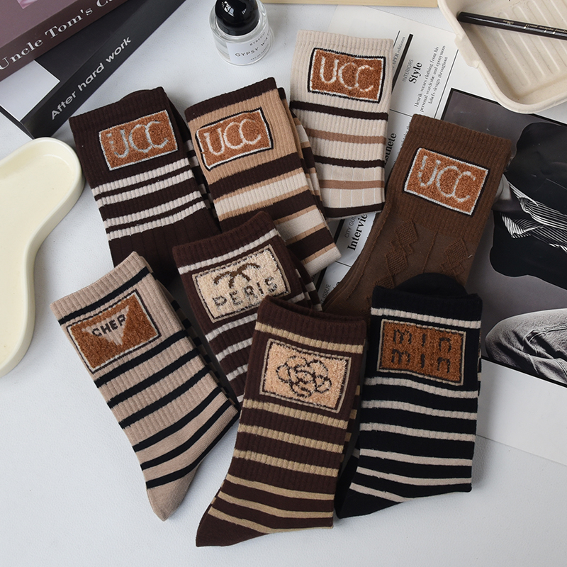 女纯棉网红复古袜子条纹字母