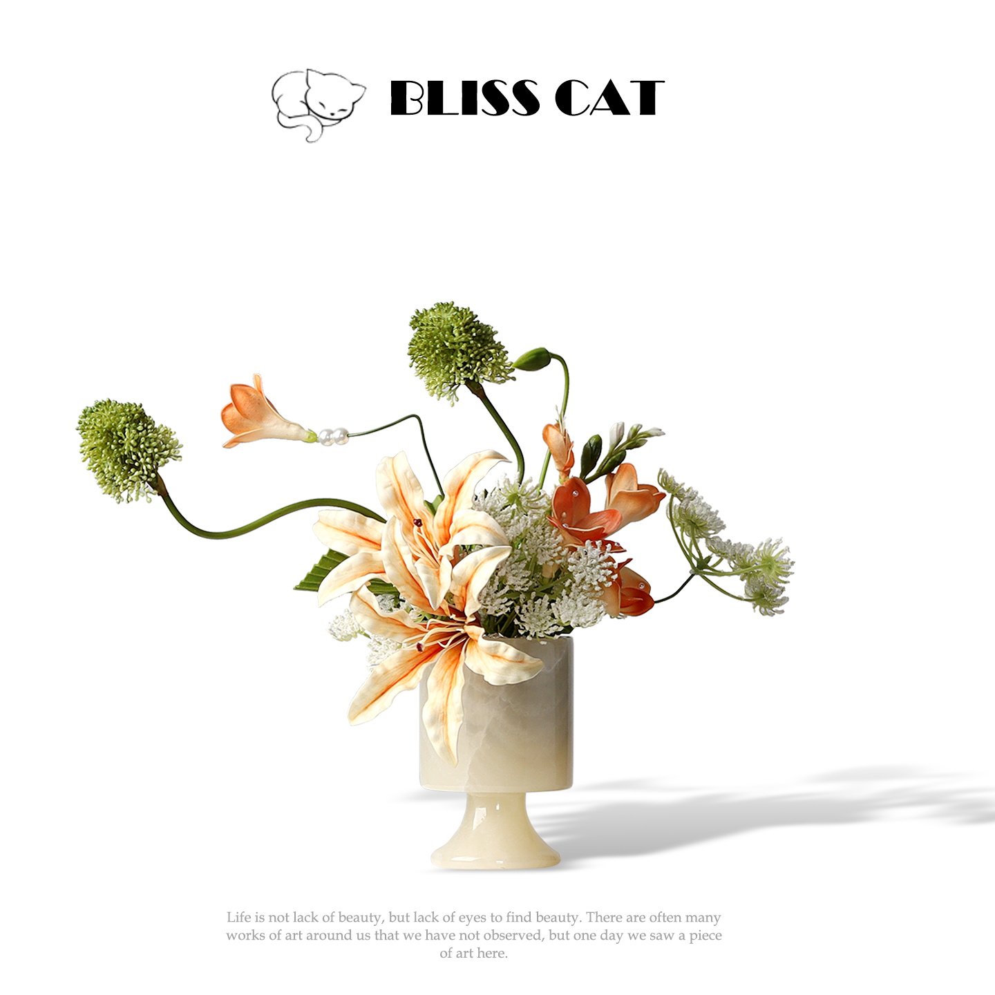 新中式创意玉石花瓶插花架空层酒店客厅茶几小桌花卫生间花艺摆件