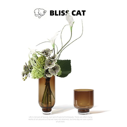 现代轻奢咖色玻璃花瓶插花酒店客厅餐桌茶几玄关创意花器花艺摆件